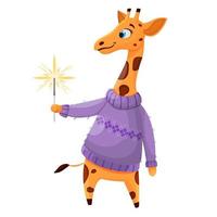 süße giraffe mit einer wunderkerze. Vektor-Cartoon-Illustration. Premium-Vektor. vektor