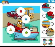matchbitar spel med tecknade skepp och fordon karaktärer vektor