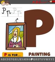 bokstaven p från alfabetet med tecknad målning konstverk vektor