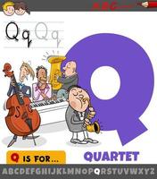 buchstabe q aus dem alphabet mit musikalischem quartett-cartoon vektor