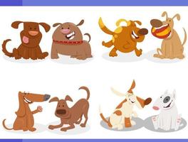 tecknade glada lekfulla hundar komiska karaktärer set vektor