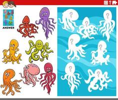 Matching-Formen-Spiel mit Cartoon-Oktopus-Tierfiguren vektor