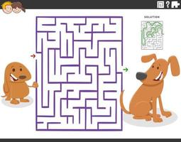 labyrinthspiel mit karikaturmutterhund und welpen vektor