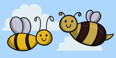niedliche Cartoon-Insekten, Biene und Hummel lächeln, Vektorillustration auf hellem Hintergrund vektor