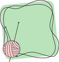 fyrkantig ljusgrön ram med ett tomt utrymme för insättning, för handarbete, stickning med en boll och stickor, emblemikon vektor