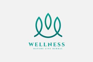 abstraktes Wellness-Logo. grünes Blatt im linearen Stil auf weißem Hintergrund. verwendbar für Natur-, Kosmetik-, Gesundheits- und Schönheitslogos. flaches Vektor-Logo-Design-Vorlagenelement. vektor
