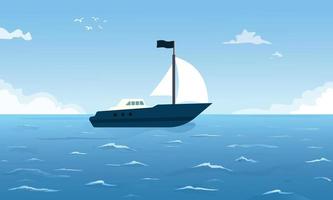 Meeresoberfläche ruhiges Mittelmeer mit Yacht Sommer Cartoon abstrakten Hintergrund Vektorgrafiken.