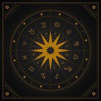 astrologi hjul med stjärntecken i boho stil. mystik och esoterisk. horoskop vektor illustration. andlig tarotaffisch. magiska ockulta tarotkort.
