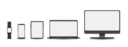 Gerätesatz - Desktop-, Laptop-, Tablet-, Telefon- und Smartwatch-Vorlage. elektronische Geräte isoliert auf weißem Hintergrund. realistische vektorillustration. vektor