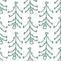 grüne Freihandzeichnung Fichtenwald nahtloses Muster. Weihnachtsbaum Hintergrund. vektor