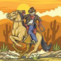 wilder Westcowboy, der ein Pferd reitet