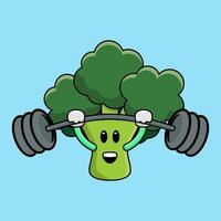 niedliche brokkoli-fitness mit barbell-maskottchen des illustrationsvektors vektor
