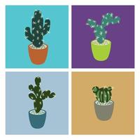 Satz Kakteen im Blumentopf. Cartoon-Kaktus mit Blumen. sammlung exotischer wüstenpflanzen isoliert auf farbpastell. Cartoon-Sukkulenten. kawaii Kaktus-Set. vektor