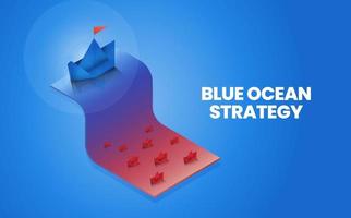 isometrische Blue Ocean-Strategie ist Vergleich 2 Markt, Red Ocean und Blue Ocean Market und Kunde für Marketinganalysen und -pläne. Der Origami-Präsentationsmetapher-Pioniermarkt hat keine Konkurrenz vektor