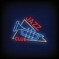 Jazz-Club-Leuchtreklame auf Backsteinmauer-Hintergrundvektor