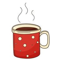 en kopp varmt te eller kaffe, kakao. en varm, uppiggande morgondrink. designelement med kontur. doodle, handritad. platt design. färg vektor illustration. isolerad på en vit bakgrund.