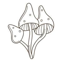 abstrakte Pilze, Fliegenpilz, Fliegenpilz. ein Symbol für Wald, Herbst und Ernte. Gestaltungselement mit Umriss. gekritzel, handgezeichnet. eben. schwarz-weiße Vektorillustration. isoliert auf weiß. vektor