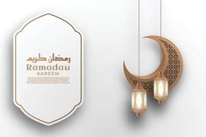 realistischer islamischer ramadan kareem hintergrund mit hängendem ornament und weißem rahmen premium-vektor vektor
