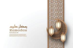 islamisk realistisk ramadan kareem bakgrund med månen och hängande lykta i toppram premium vektor