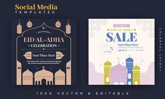 eid al adha postdesign für soziale medien. eine gute Vorlage für Werbung in sozialen Medien. perfekt für Social-Media-Verkaufsposts und Web-Banner-Internetanzeigen. vektor