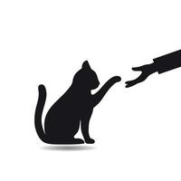 Illustration eines Mannes, der einer Katze die Hand entgegenstreckt vektor