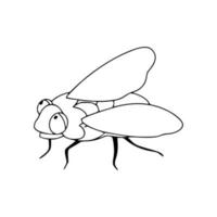 flyga linjär ikon. flygande insekt med vingar vektor svartvit illustration isolerad på vit bakgrund