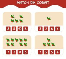 Übereinstimmung durch Anzahl der Cartoon-Stechpalmenbeere. Match-and-Count-Spiel. Lernspiel für Kinder und Kleinkinder im Vorschulalter vektor