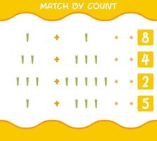 Übereinstimmung durch Anzahl von Cartoon-Spargel. Match-and-Count-Spiel. Lernspiel für Kinder und Kleinkinder im Vorschulalter vektor