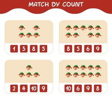 Übereinstimmung nach Anzahl der Cartoon-Elf. Match-and-Count-Spiel. Lernspiel für Kinder und Kleinkinder im Vorschulalter vektor
