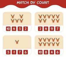 Übereinstimmung durch Anzahl von Cartoon-Rentieren. Match-and-Count-Spiel. Lernspiel für Kinder und Kleinkinder im Vorschulalter vektor