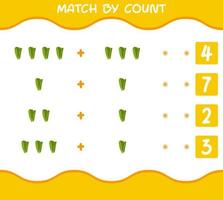 Übereinstimmung durch Anzahl von Cartoon-Salat. Match-and-Count-Spiel. Lernspiel für Kinder und Kleinkinder im Vorschulalter vektor