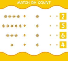 match efter antal av tecknad julstjärna. match och räkna spel. pedagogiskt spel för barn och småbarn i förskoleåldern vektor
