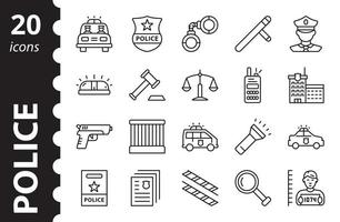 Polizei-Icon-Set. lineare symbole für recht und gerechtigkeit. Vektor-Illustration. vektor