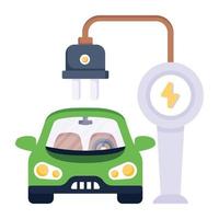 Fahrzeug mit Stecker, Konzept der flachen Ikone des Elektroautos vektor