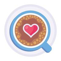alla hjärtans kaffe med hjärta, platt ikon vektor