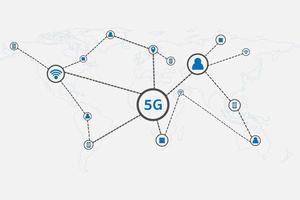 5g infografik och världskarta som förbinder människor med onlinekommunikation. vektor