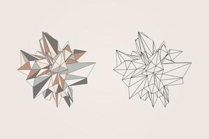 Vektor-Low-Poly-Designelement. trendige geometrische Formen. abstraktes polygonales Objekt. kristallflache, bunte und drahtgitter-geo-figuren vektor