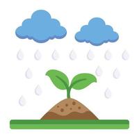 en ikon av regn på växter, platt vektor