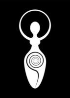 Wicca-Frauenlogo, Spiralgöttin der Fruchtbarkeit, heidnische Symbole, Lebenszyklus, Tod und Wiedergeburt. Wicca-Mutter Erde Symbol der sexuellen Fortpflanzung, Vektor-Tattoo-Schild-Symbol isoliert auf schwarzem Hintergrund vektor