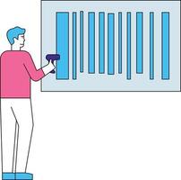 der junge scannt die barcodes. vektor