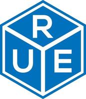 rue-Brief-Logo-Design auf schwarzem Hintergrund. rue kreative Initialen schreiben Logo-Konzept. echte Briefgestaltung. vektor