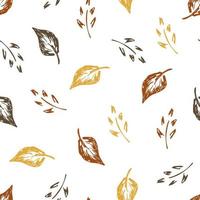 enkla vektor sömlösa mönster för höstdesign. gulbruna blad, kvistar på vit bakgrund. för tryck av tyg, förpackningar, textilprodukter.
