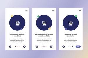 moderner onboarding-ui-design-vorlagenvektor. Bildschirm Einführung Arzt App. mobiles ui-kit vektor