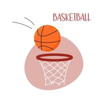 basketball Spiel. Sportkorb und orangefarbener Ball isoliert. flache vektorillustration der basketballausrüstung auf weißem hintergrund vektor