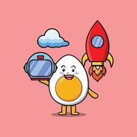 süßes Maskottchen Cartoon gekochtes Ei als Astronaut vektor