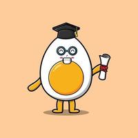 söt tecknad kokt ägg student på examensdagen vektor