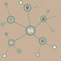 5g infografik och världskarta som förbinder människor med onlinekommunikation. vektor