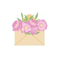 en bukett rosa blommor inuti kuvertet vektor