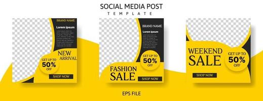 Mode-Social-Media-Post-Template-Design mit gelber und schwarzer Farbe. Business-Vektor-Illustration vektor
