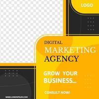 digital marknadsföringsbyrå inläggsmall för sociala medier med gul och svart färg. företag vektor illustration